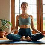 **

Prompt:  A woman calmly meditating in a sunlit room, plants around her, deep breathing, peaceful expression, soft colors, yoga mat, calming atmosphere, Polish countryside view through the window.

**